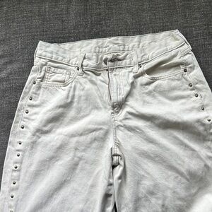 Cream Denim Wide Leg Jeans with Stud Detail